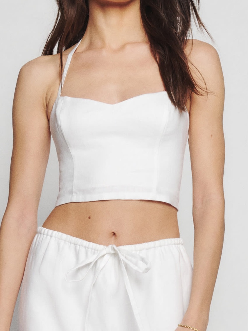 Reformation Jaida white linen halter crop top